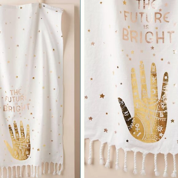 The Future Is Bright Dish Towel Anthropologie Gold Foil - Picture 1 of 5